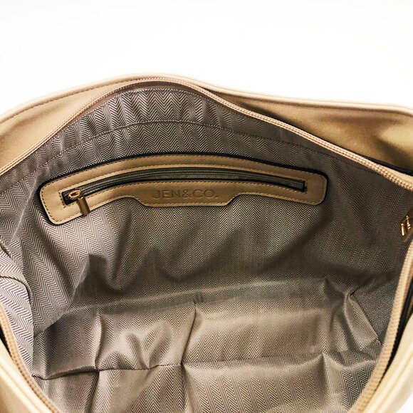 Jen & Co Jess Vegan Stitched Shoulder Bag Faux Suede Tan 15x11x3.5 inches - Picture 6 of 10